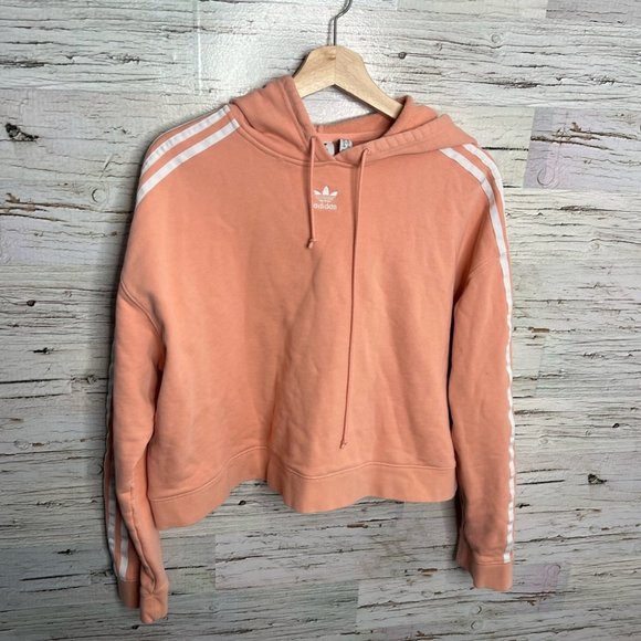 adidas Tops - Adidas crop hoodie sweater pink white size xl